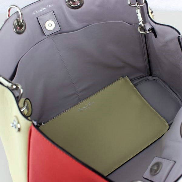 Christian Dior diorissimo original calfskin leather bag 44373 light red & off white & purple - Click Image to Close